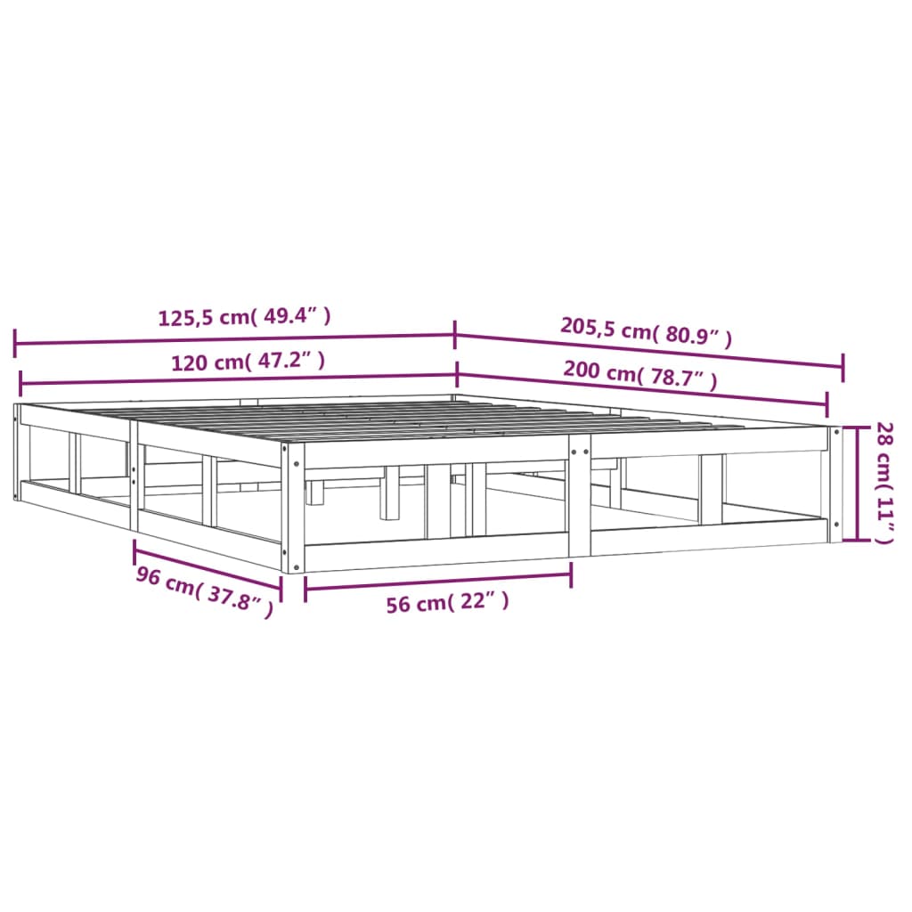 vidaXL sengeramme 120x200 cm massivt træ sort