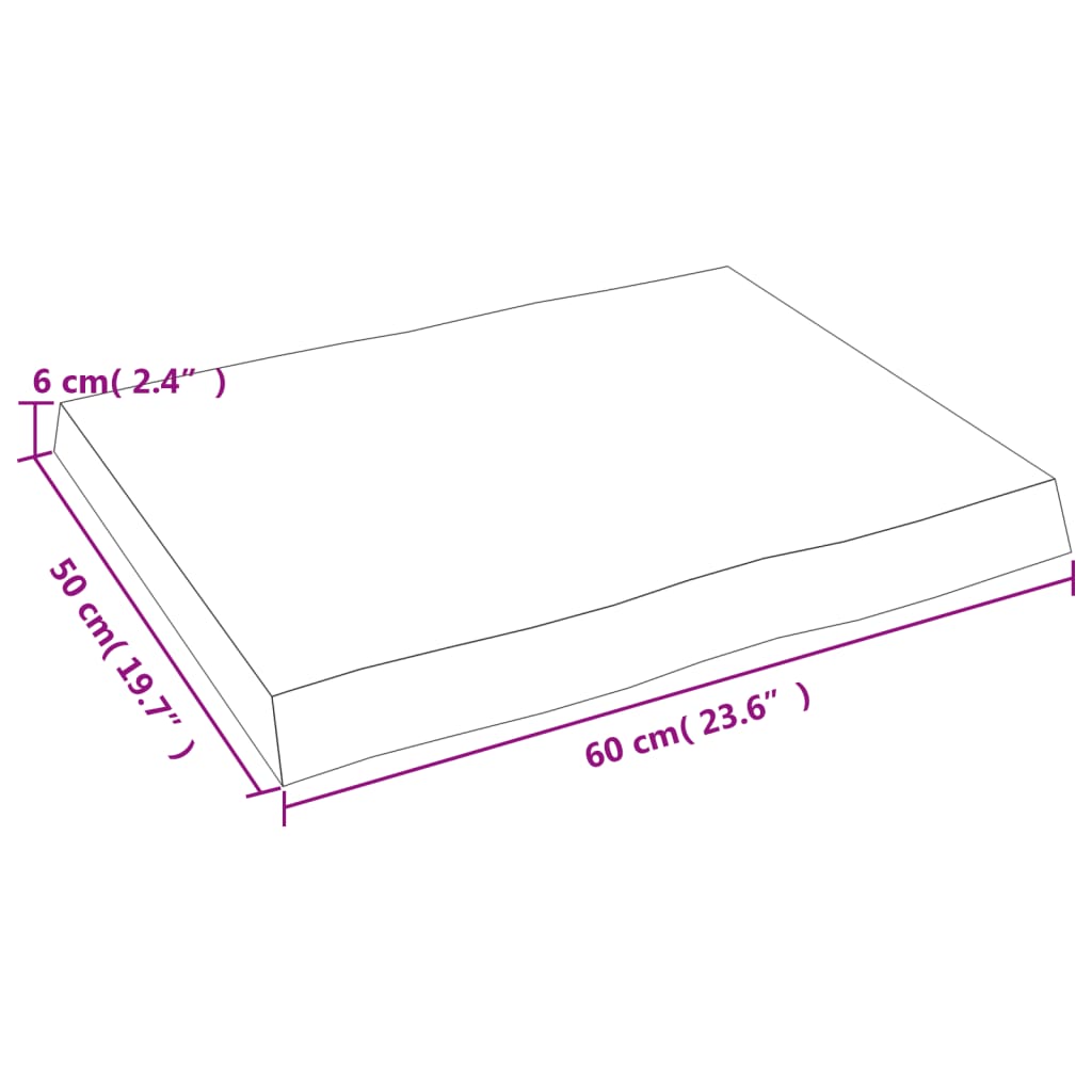 vidaXL bordplade 60x50x(2-6)cm naturlig kant ubehandlet massivt træ