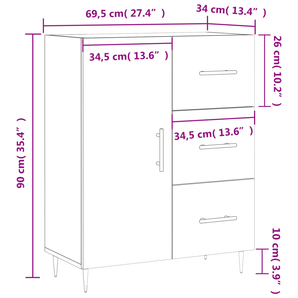 vidaXL skænk 69,5x34x90 cm konstrueret træ hvid