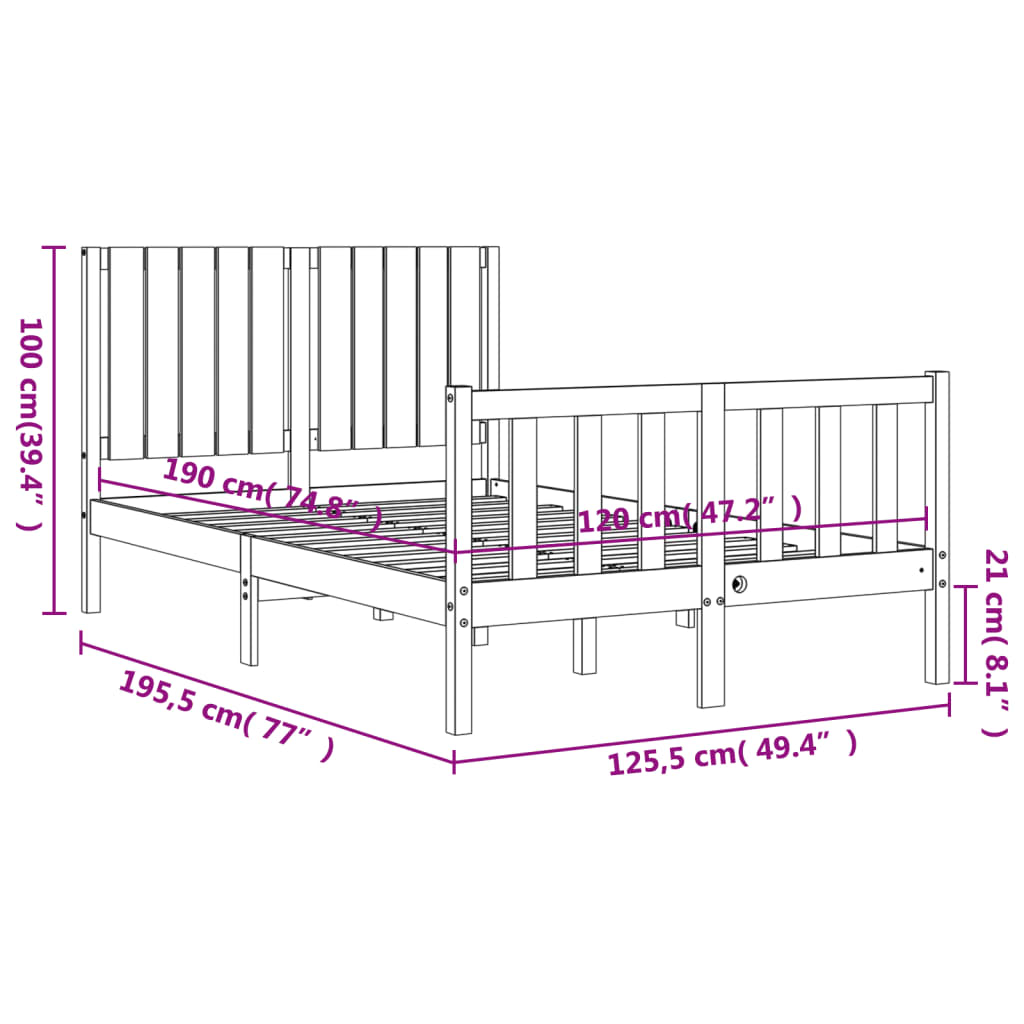 vidaXL sengeramme med sengegavl Small Double massivt træ