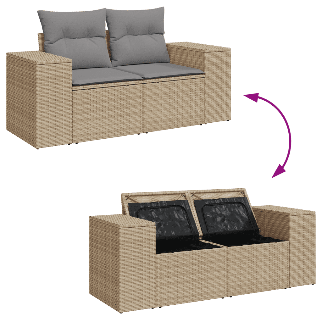 vidaXL sofasæt til haven 7 dele med hynder polyrattan beige