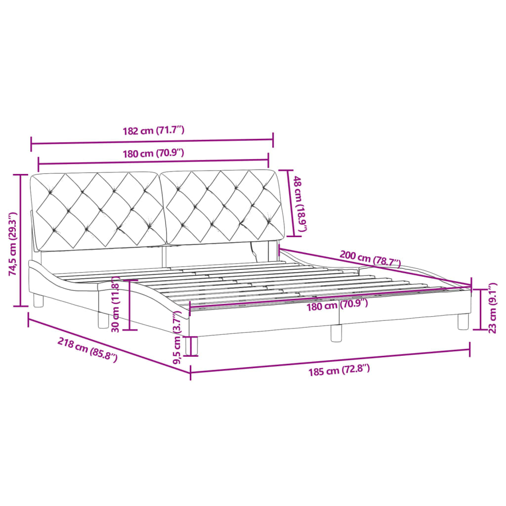 vidaXL sengeramme med LED-lys 180x200 cm velour sort