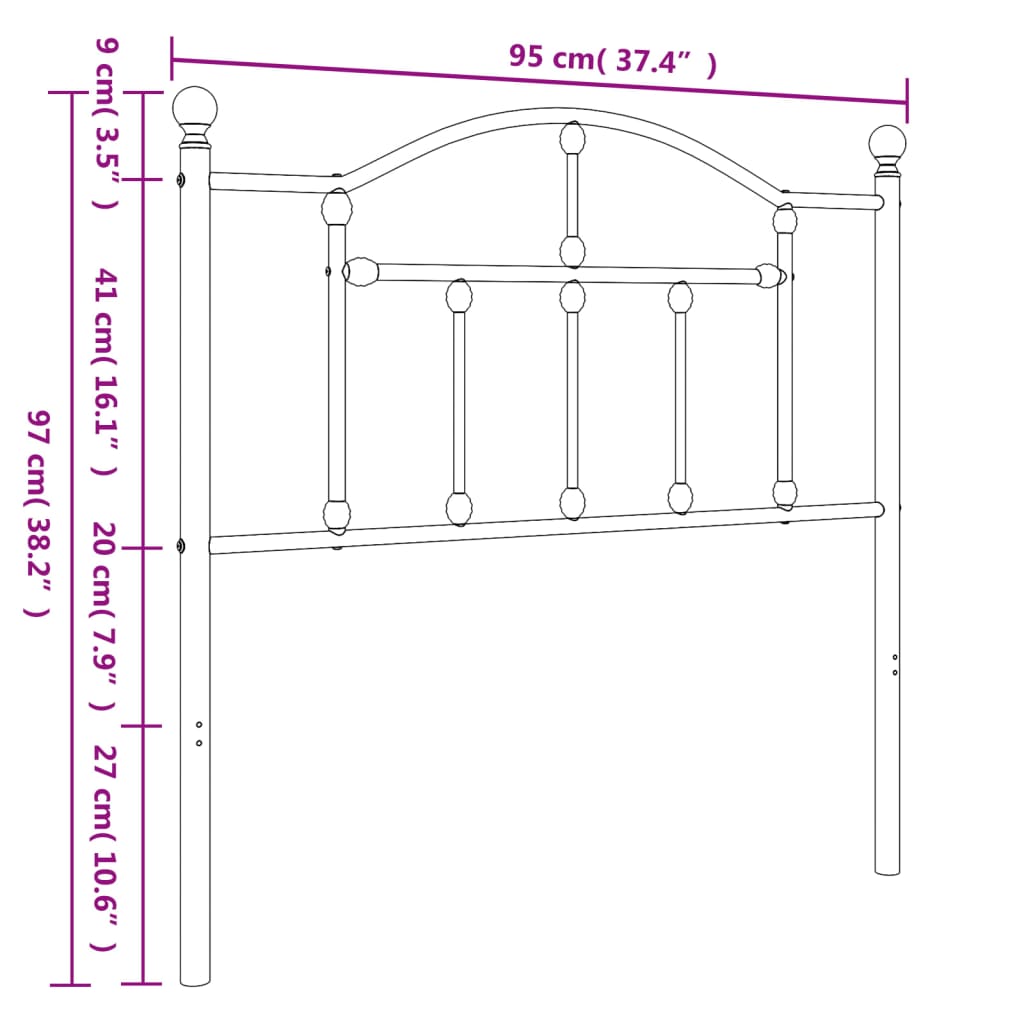 vidaXL sengegavl 90 cm metal hvid