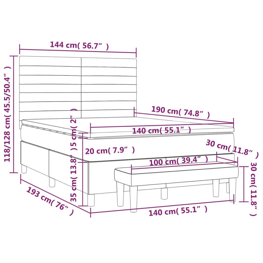 vidaXL kontinentalseng med madras 140x190 cm stof mørkebrun