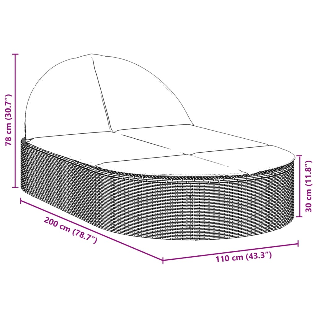 vidaXL solseng med hynder polyrattan beige