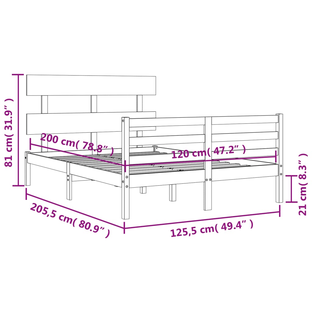 vidaXL sengeramme med sengegavl 120x200 cm massivt træ sort