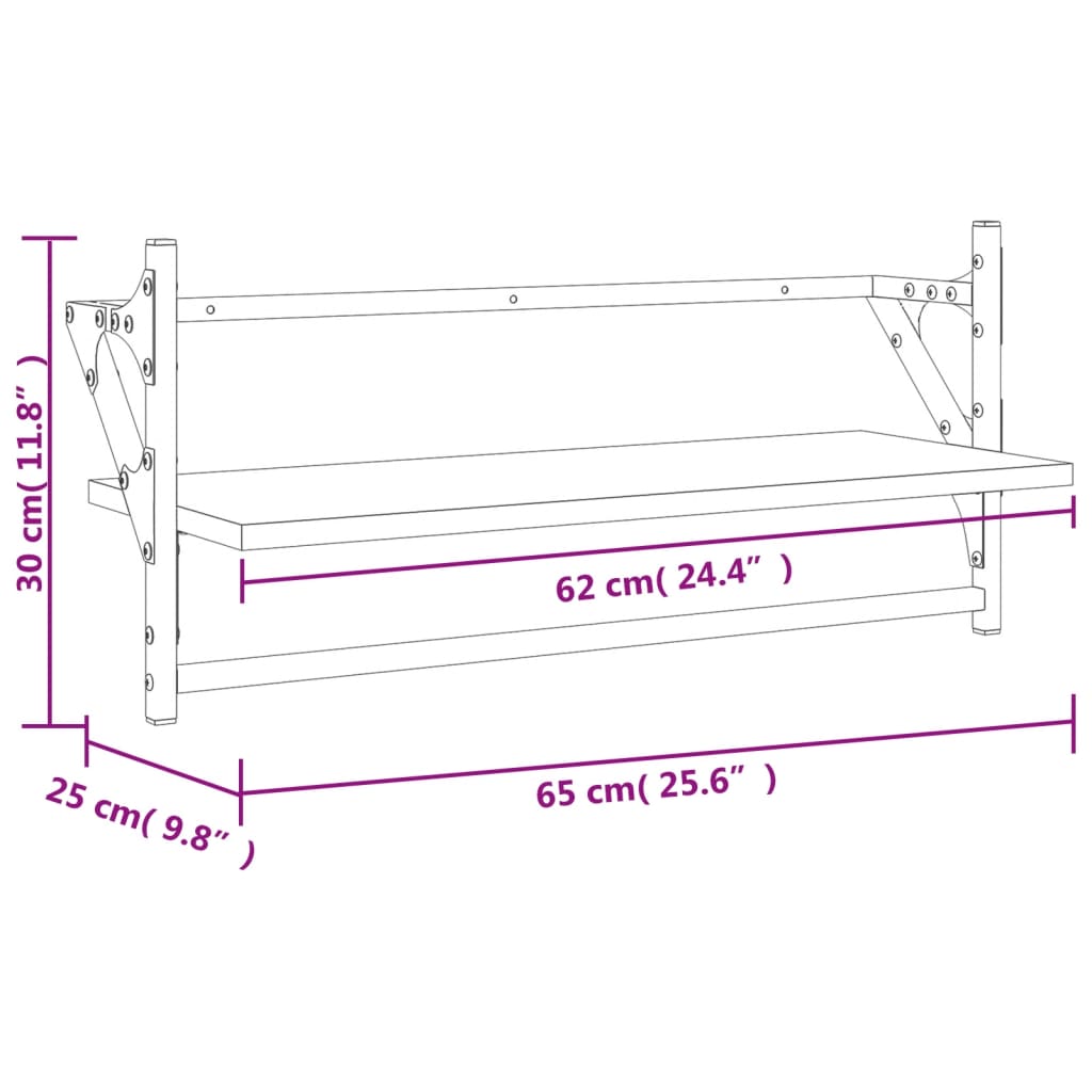 vidaXL væghylder med stænger 2 stk. 65x25x30 cm røget egetræsfarve