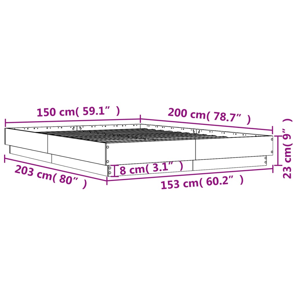 vidaXL sengeramme med LED-lys 150x200 cm sonoma-eg