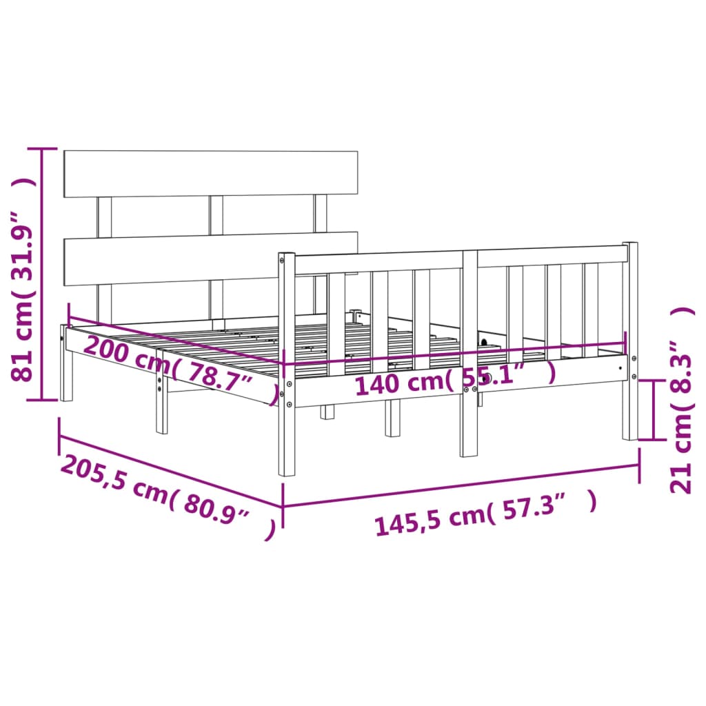 vidaXL sengeramme med sengegavl 140x200 cm massivt træ hvid