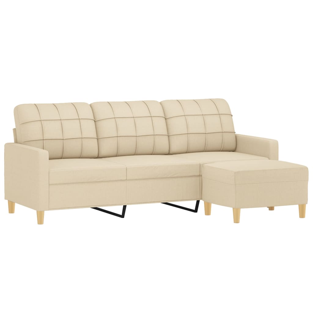 vidaXL 3-personers sofa med fodskammel 180 cm stof Cremefarvet
