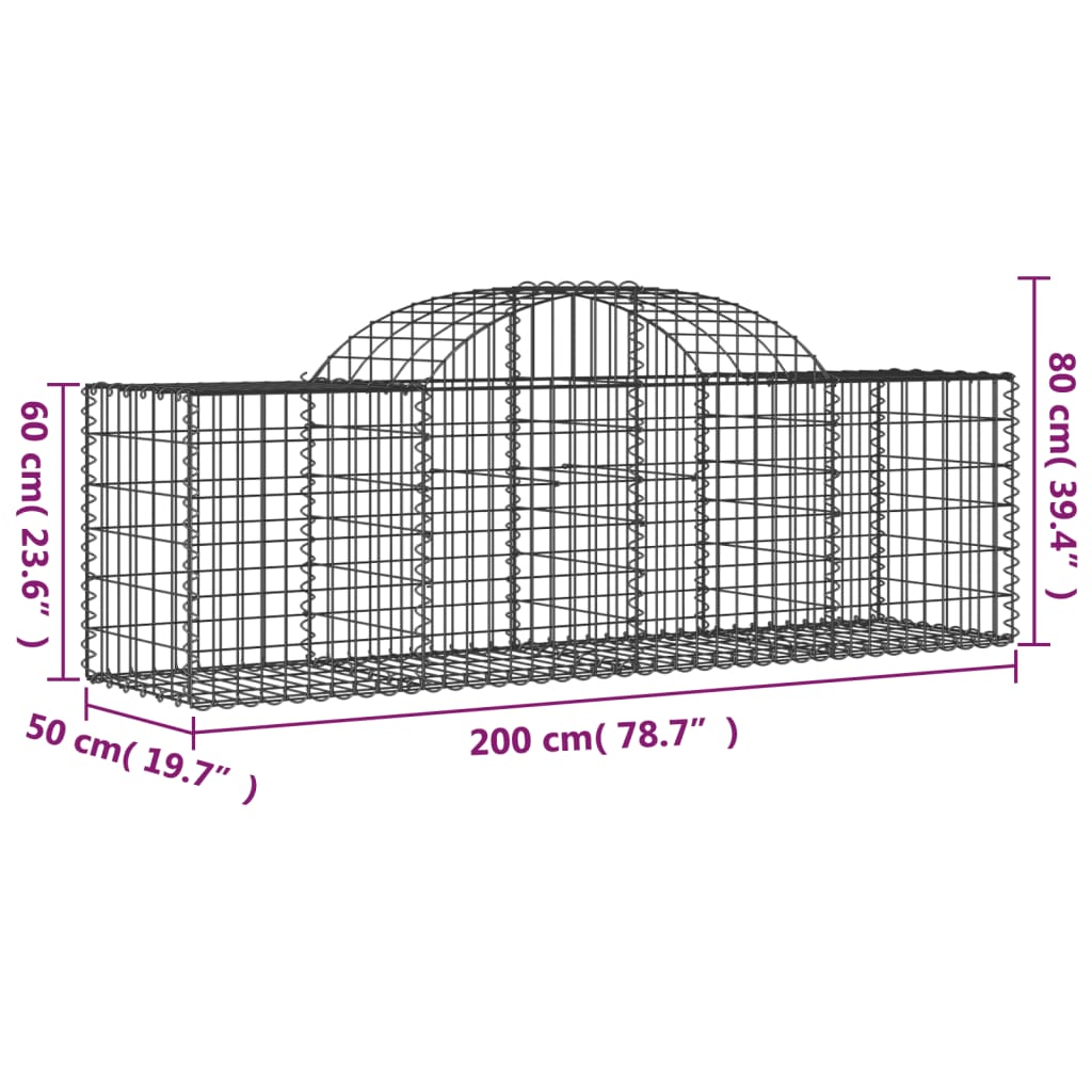 vidaXL buede gabionkurve 9 stk. 200x50x60/80 cm galvaniseret jern