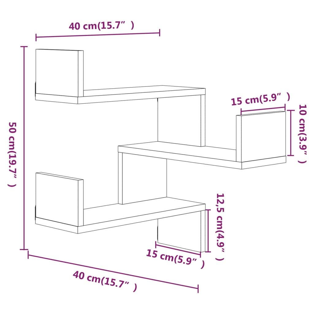 vidaXL væghængt hjørnehylde 40x40x50 cm konstrueret træ røget egetræ