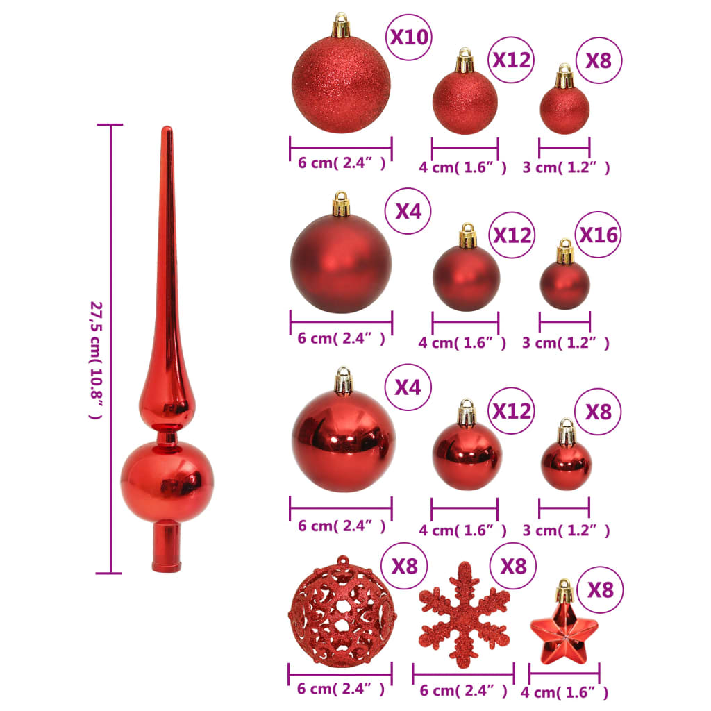 vidaXL julekuglesæt 111 dele polystyren rød