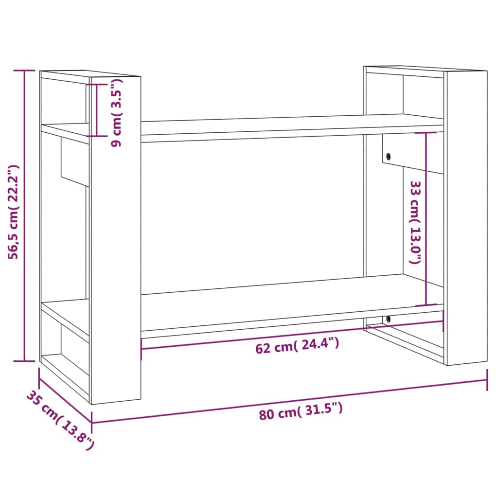 vidaXL bogreol/rumdeler 80x35x56,5 cm massivt fyrretræ