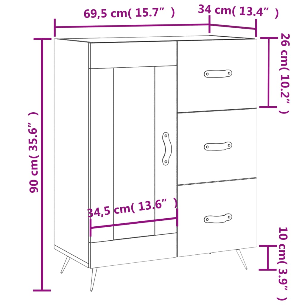 vidaXL skænk 69,5x34x90 cm konstrueret træ hvid højglans