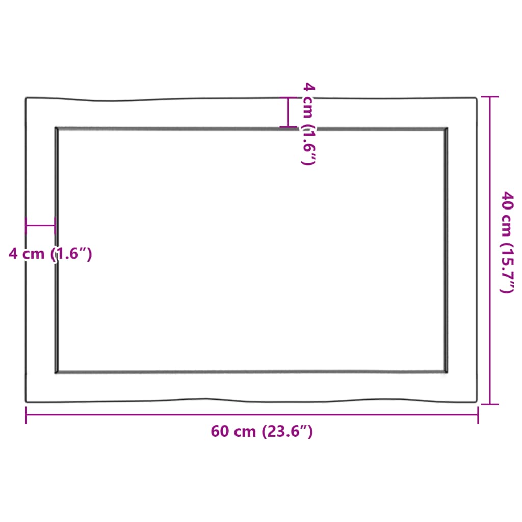 vidaXL bordplade 60x40x(2-6)cm naturlig kant ubehandlet massivt træ