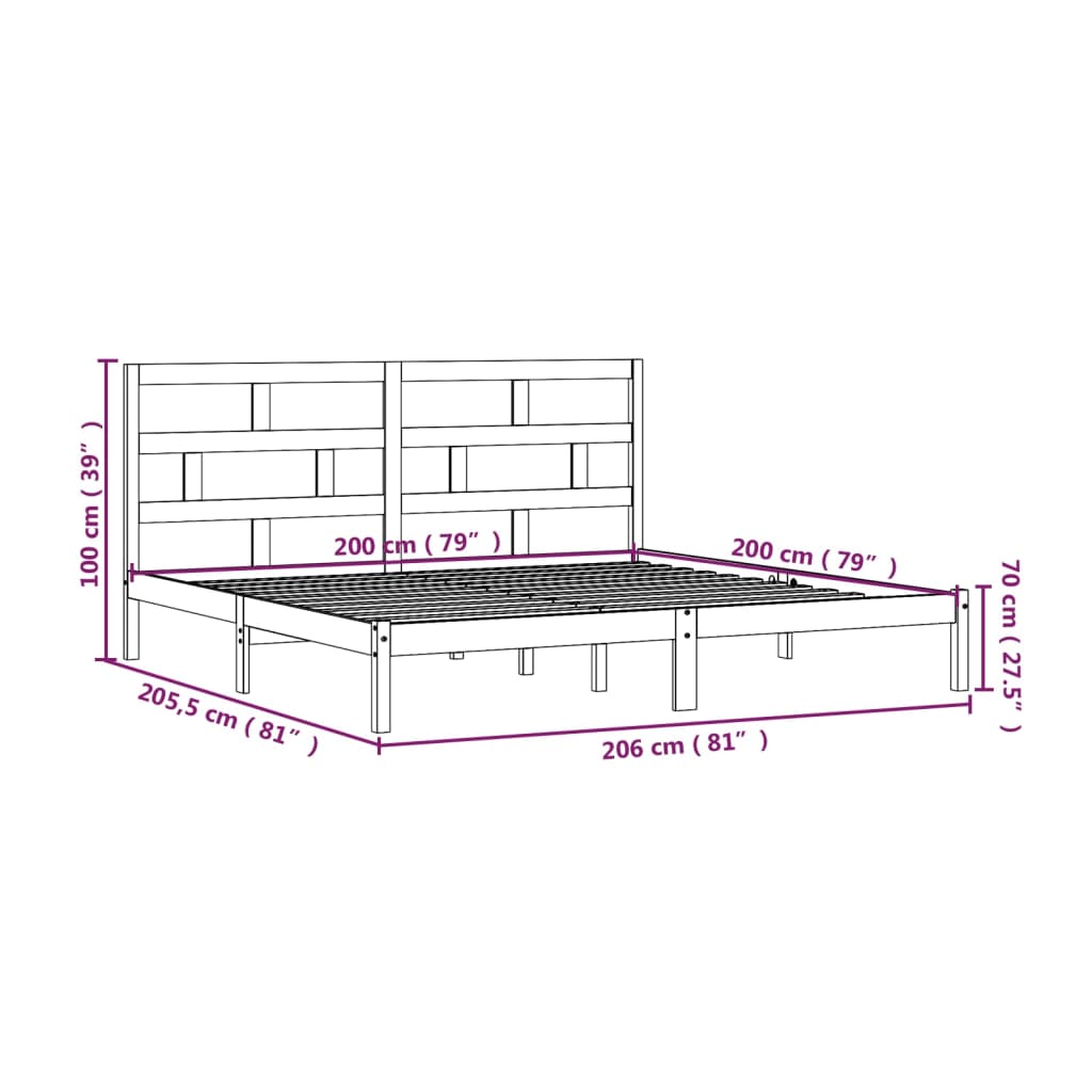 vidaXL sengeramme 200x200 cm massivt fyrretræ hvid