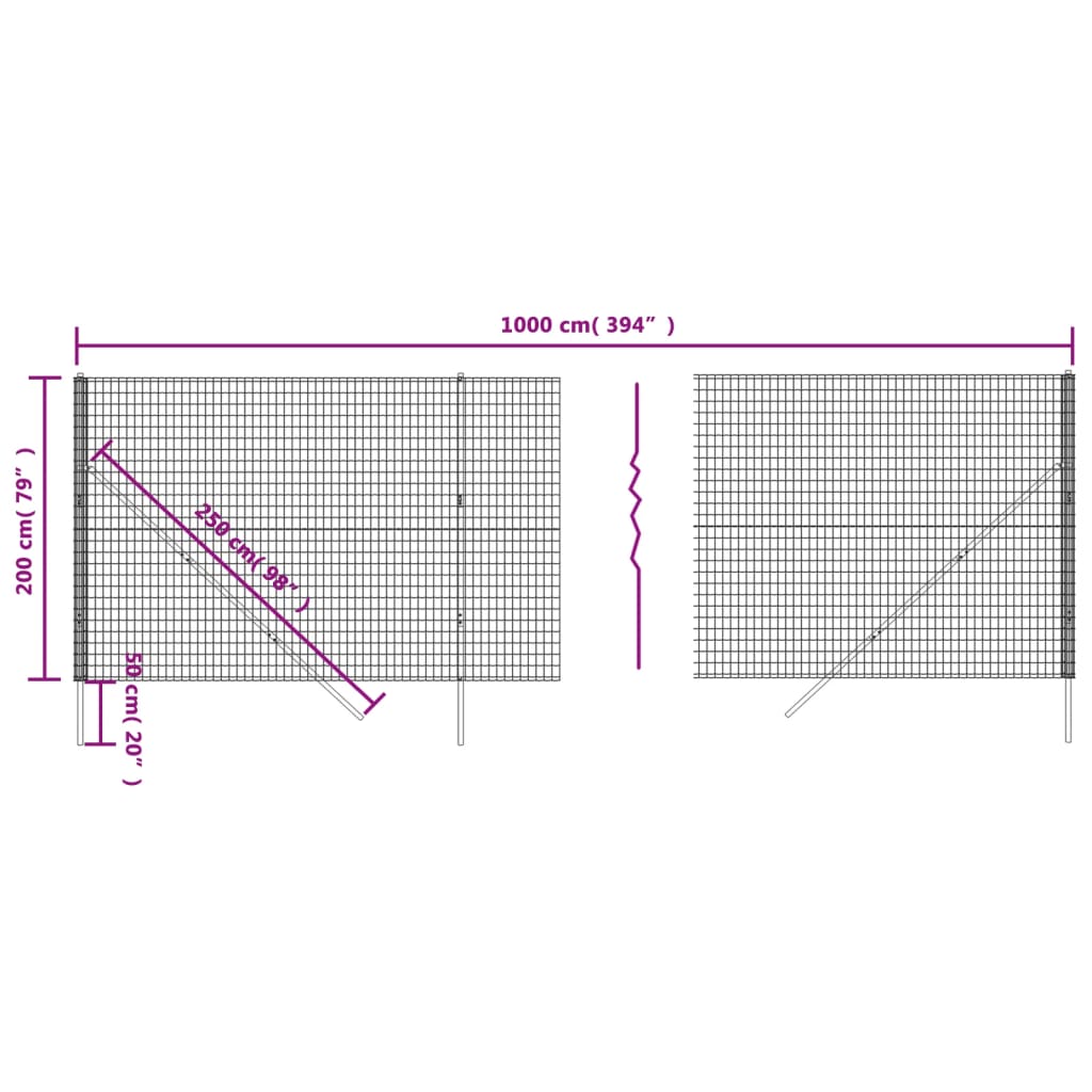 vidaXL trådhegn 2x10 m galvaniseret stål grøn