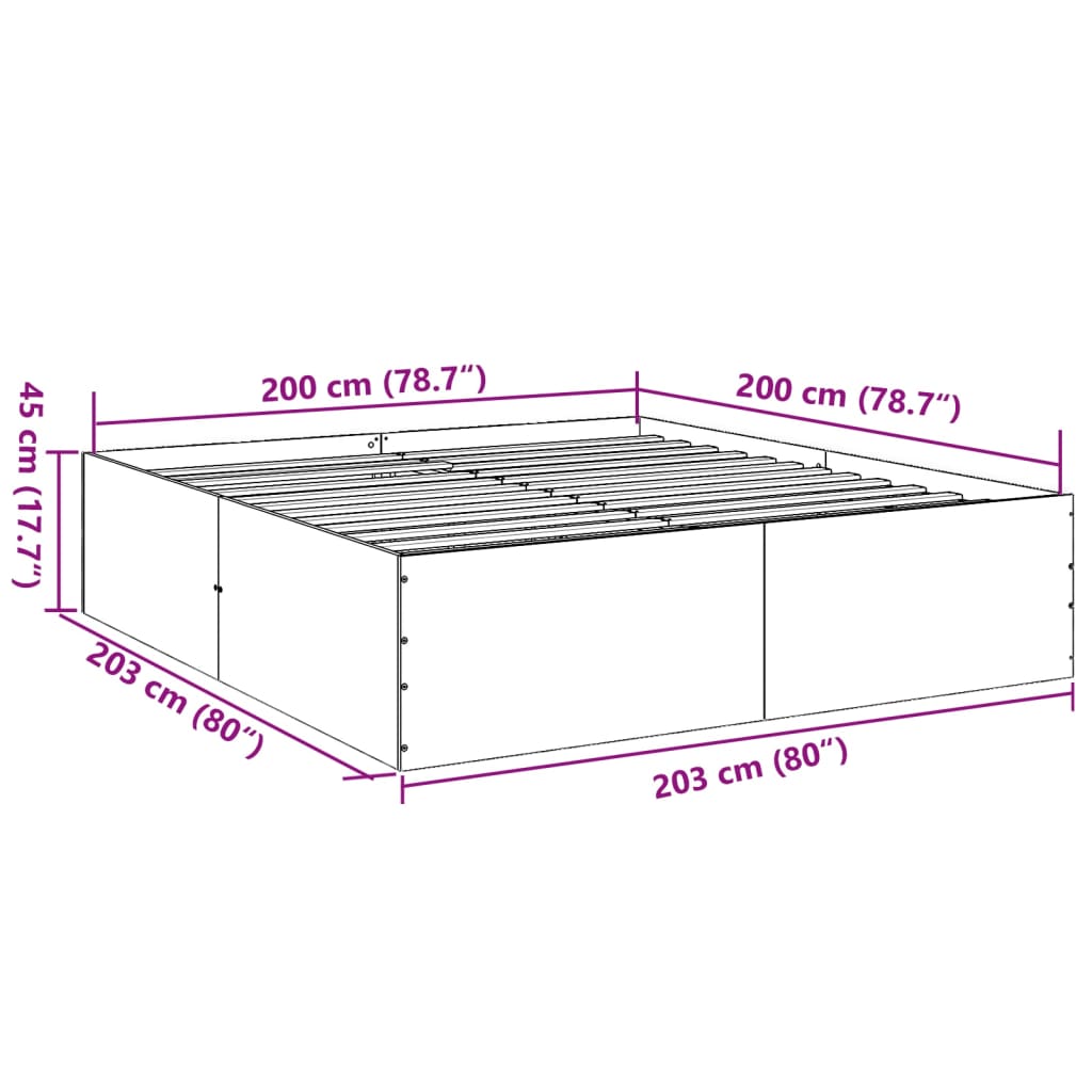 vidaXL sengestel 200x200 cm konstrueret træ sonoma-eg