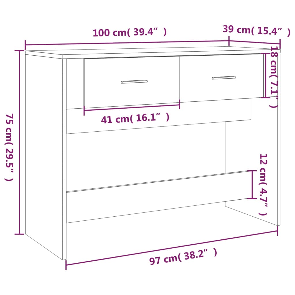 vidaXL konsolbord 100x39x75 cm konstrueret træ sonoma-eg