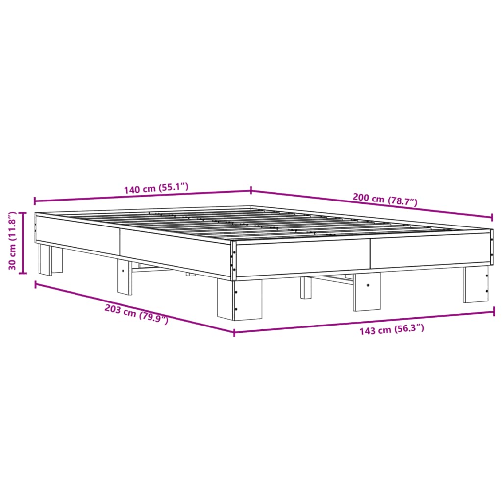 vidaXL sengestel 140x200 cm konstrueret træ og metal sort