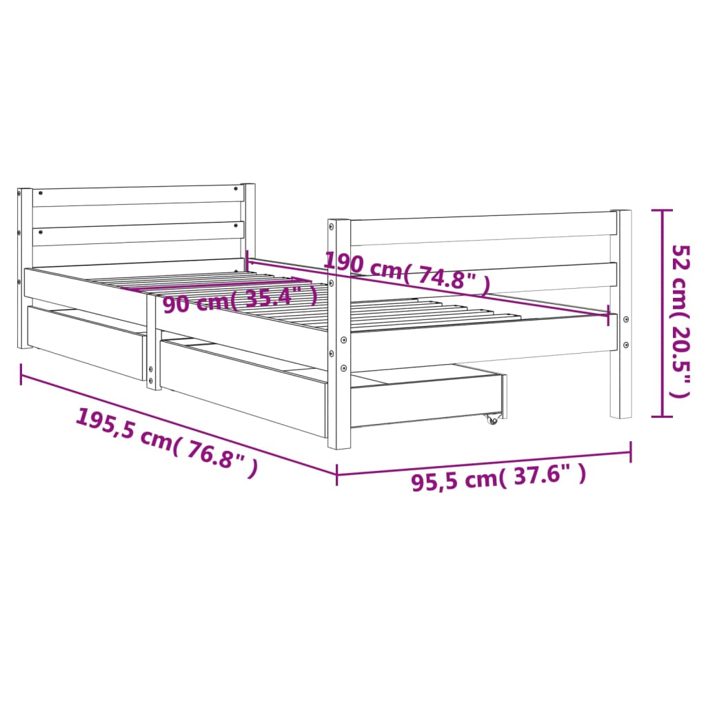 vidaXL sengeramme til juniorseng m. skuffer 90x190 cm massivt fyr