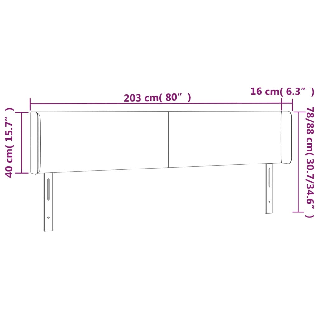 vidaXL sengegavl med kanter 203x16x78/88 cm stof mørkegrå