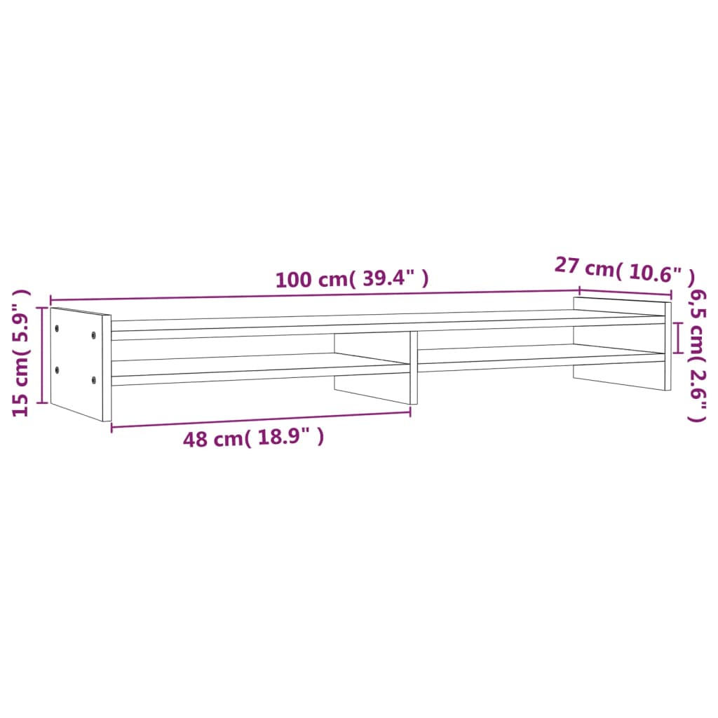 vidaXL skærmholder 100x27x15 cm massivt fyrretræ hvid