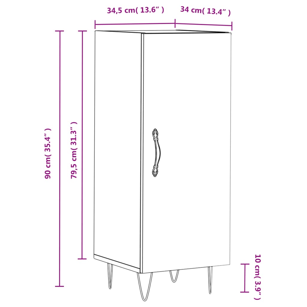 vidaXL skænk 34,5x34x90 cm konstrueret træ hvid