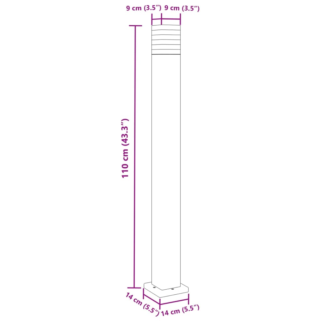 vidaXL udendørs standerlampe 110 cm aluminium sort