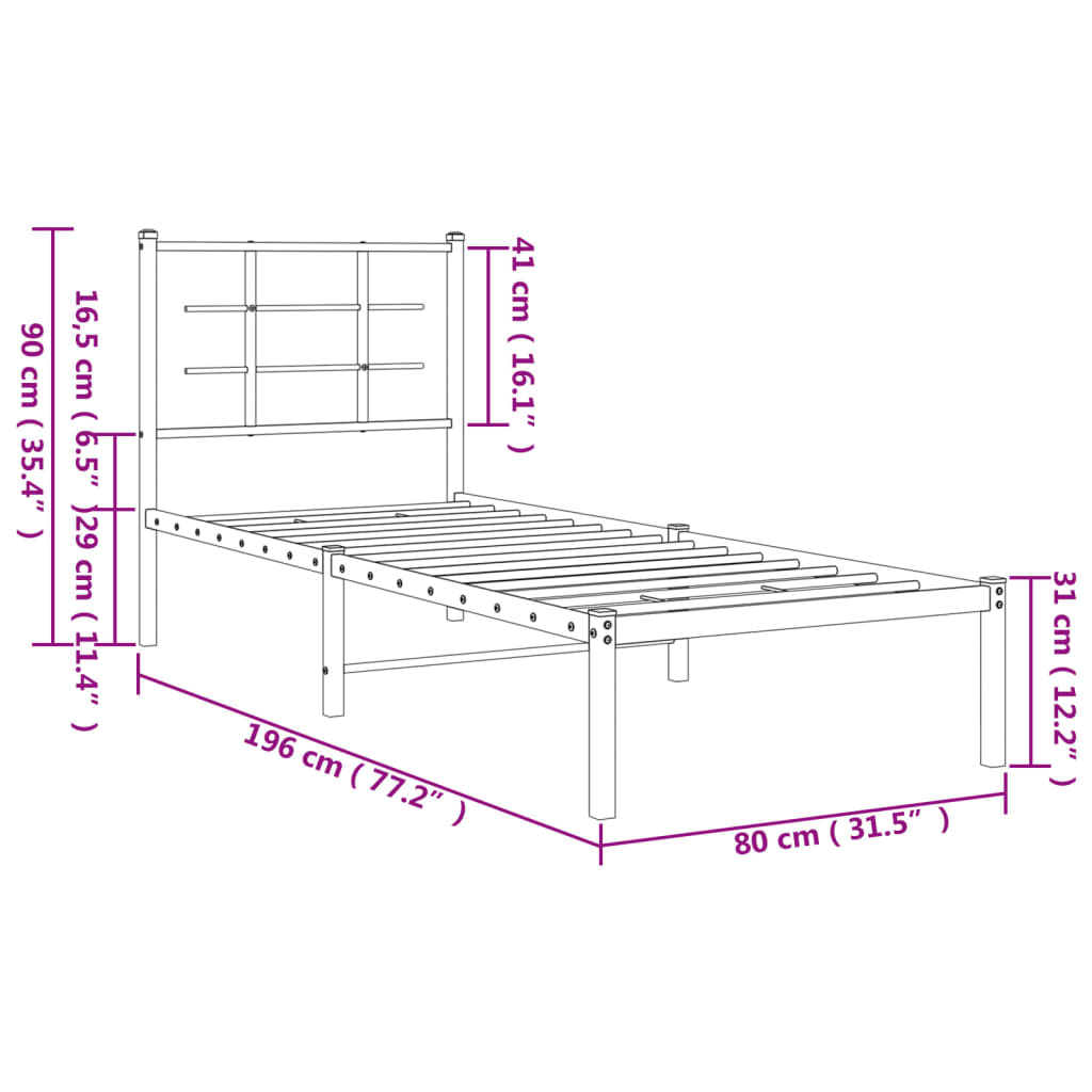 vidaXL sengeramme uden madras med hovedgærde 75x190 cm hvid