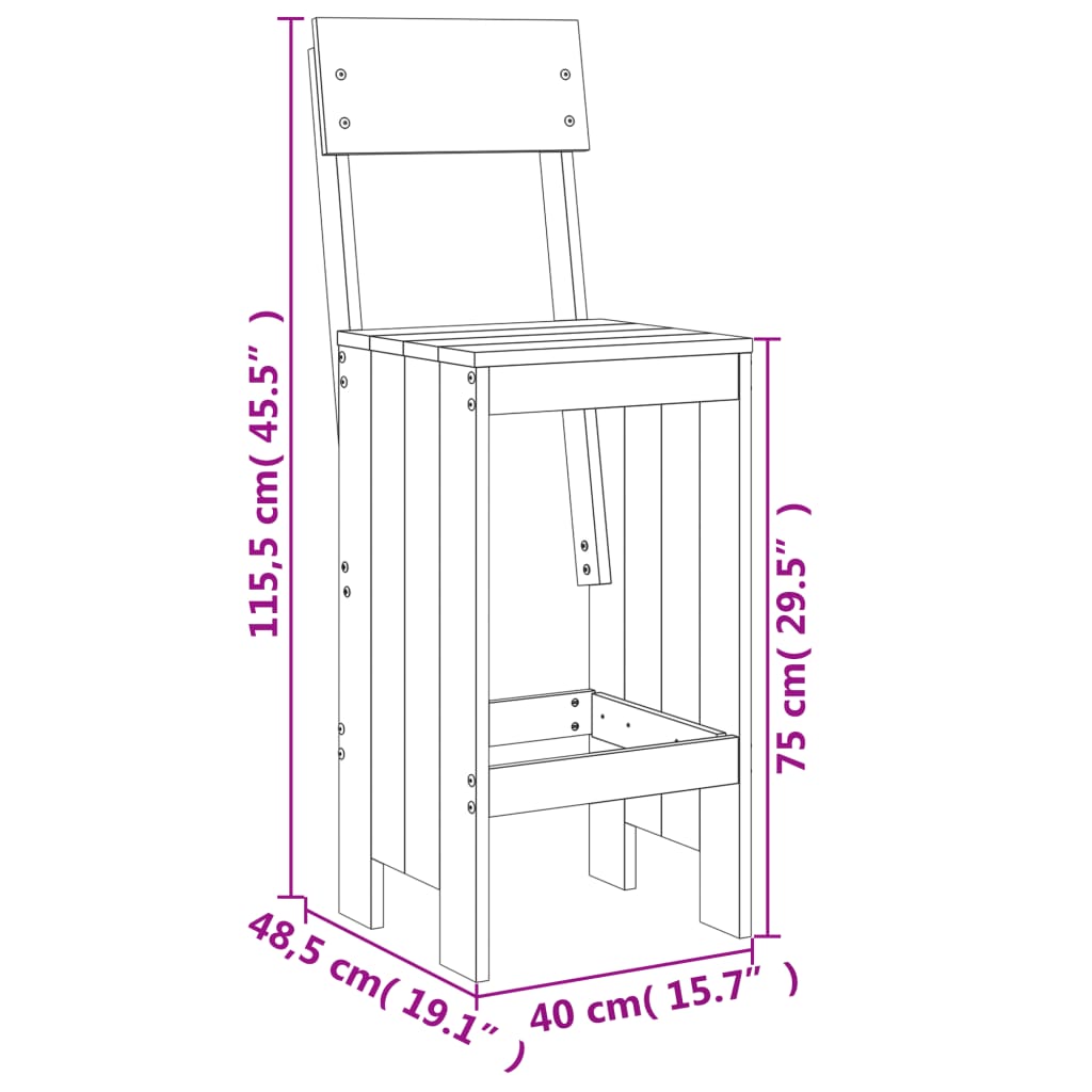 vidaXL barstole 2 stk. 40x48,5x115,5 cm massivt douglasgran