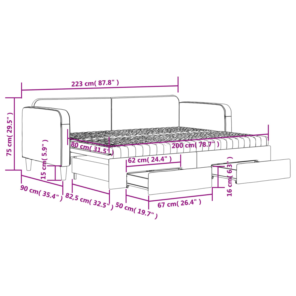 vidaXL daybed med udtræk og skuffer 80x200 cm stof gråbrun