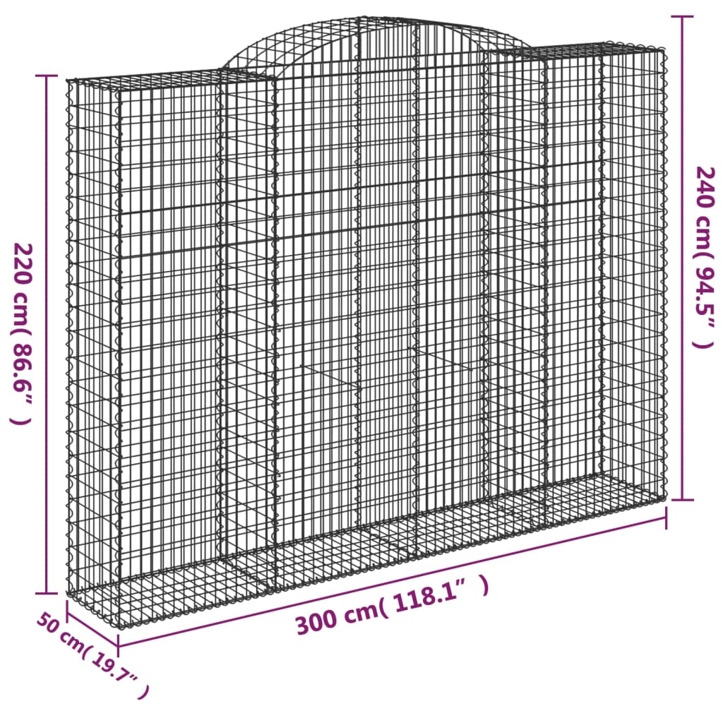 vidaXL buede gabionkurve 4 stk. 300x50x220/240 cm galvaniseret jern