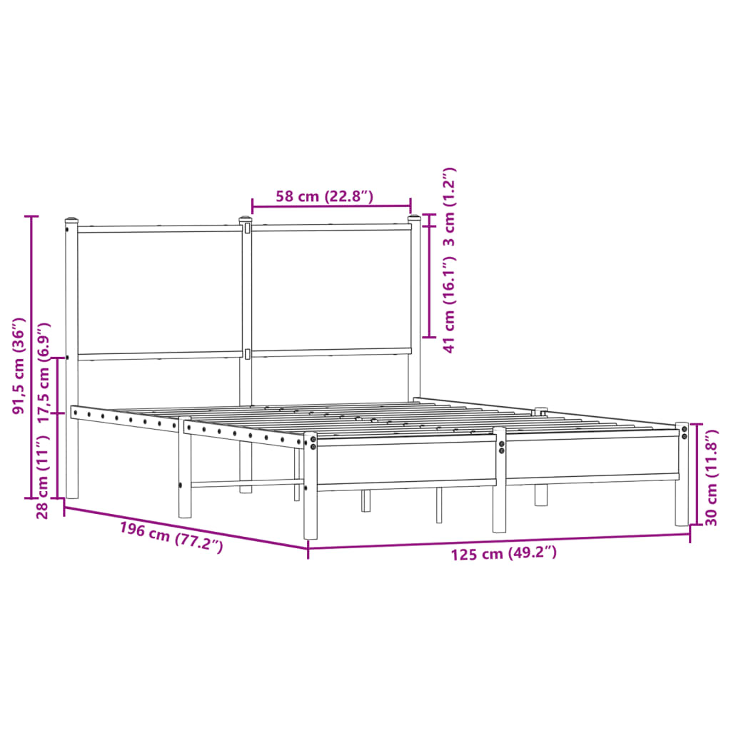 vidaXL sengeramme 120x190 cm uden madras metal brun egetræsfarve