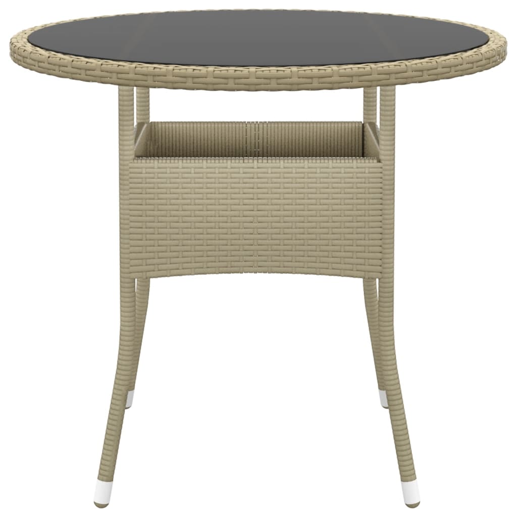 vidaXL havebord Ø80x75 cm hærdet glas og polyrattan beige