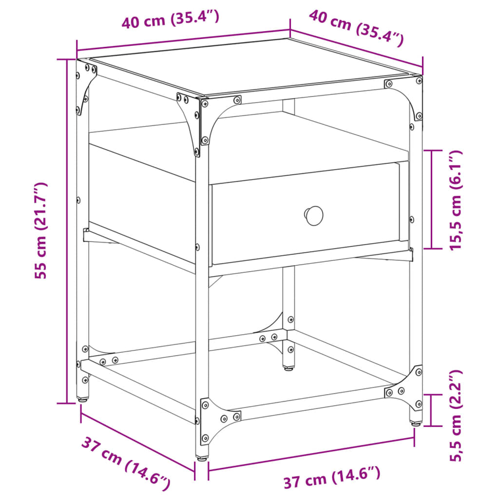 vidaXL sengebord 40x40x55 cm konstrueret træ sort