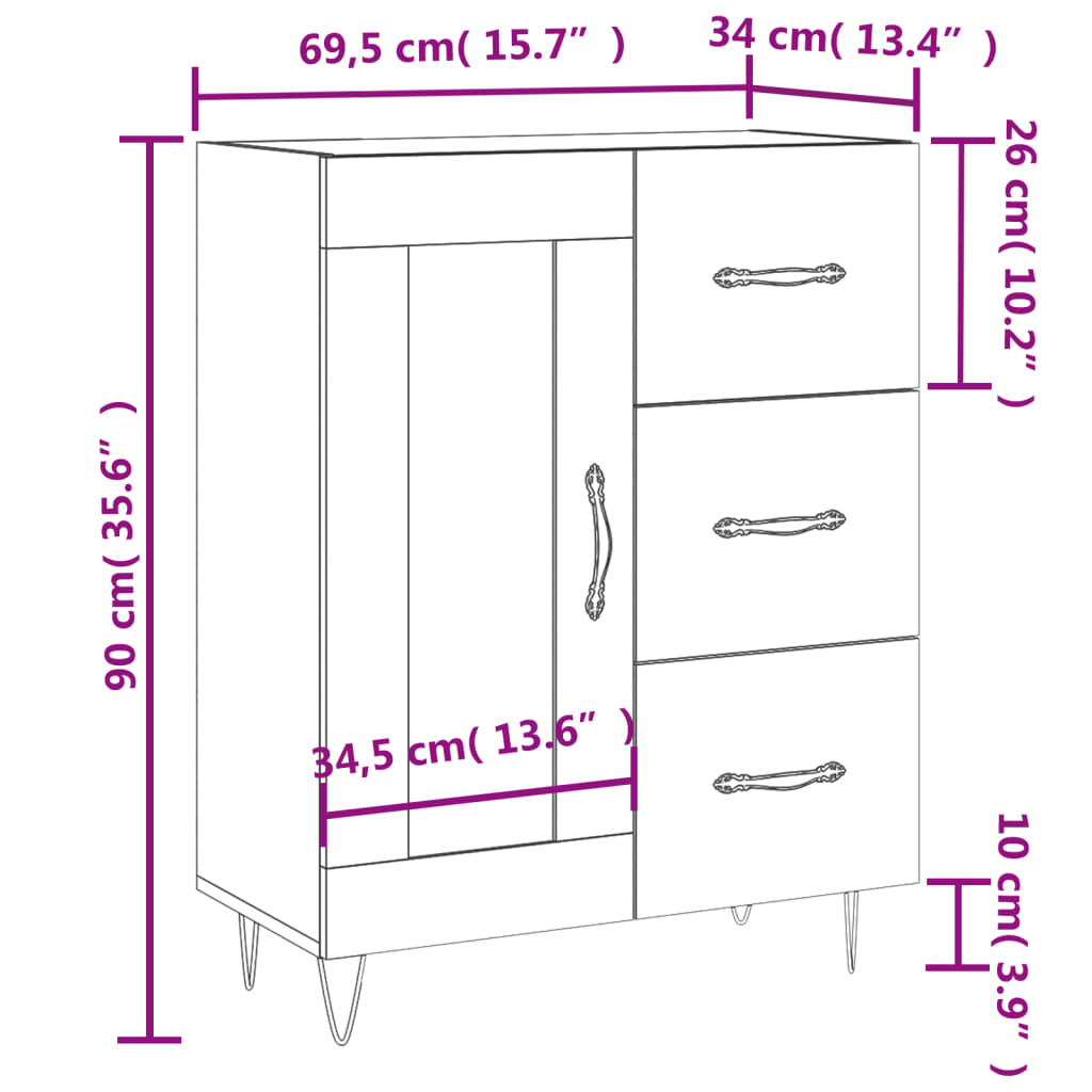 vidaXL skænk 69,5x34x90 cm konstrueret træ betongrå