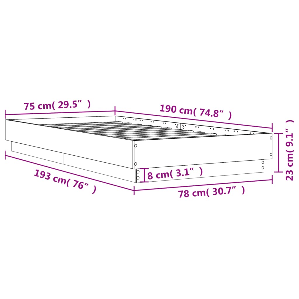 vidaXL sengeramme 75x190 cm konstrueret træ betongrå