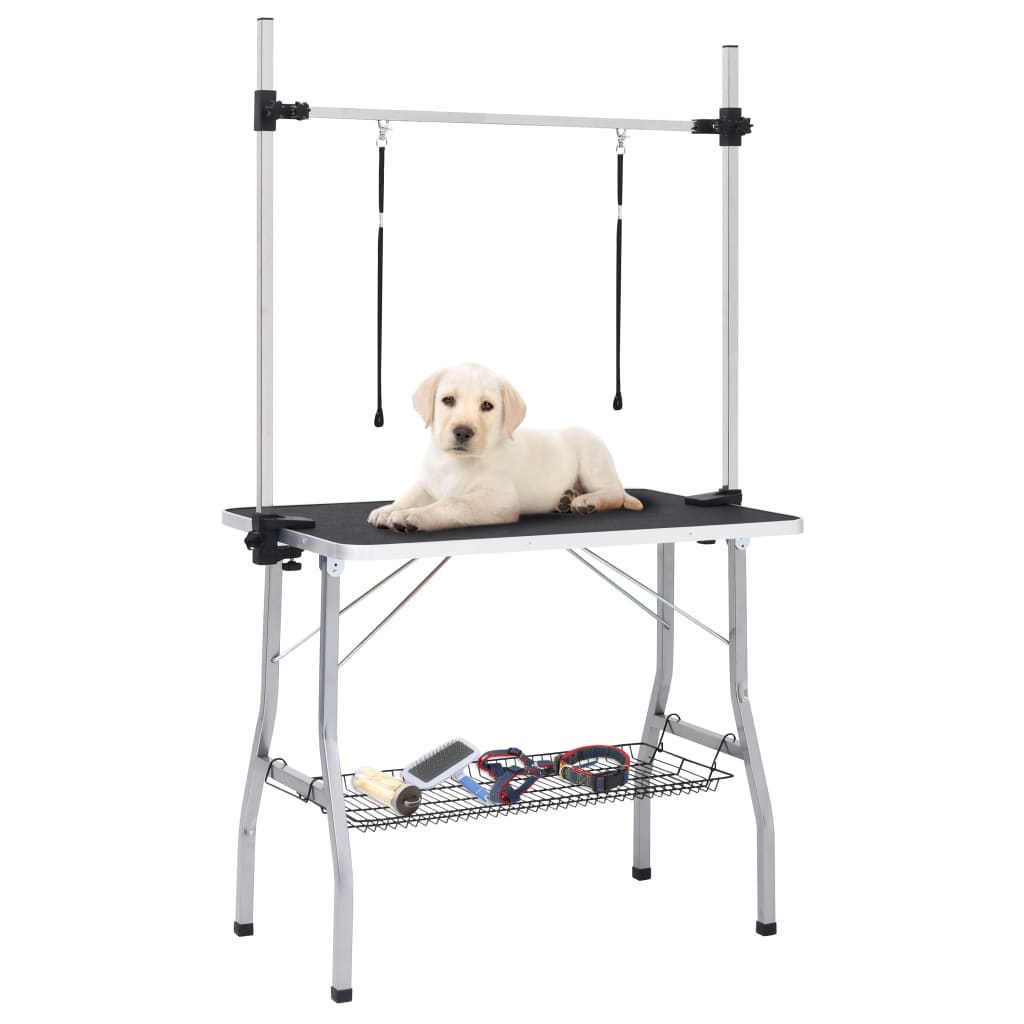 vidaXL vaske-/trimmebord til hund justerbart m. 2 løkker og kurv