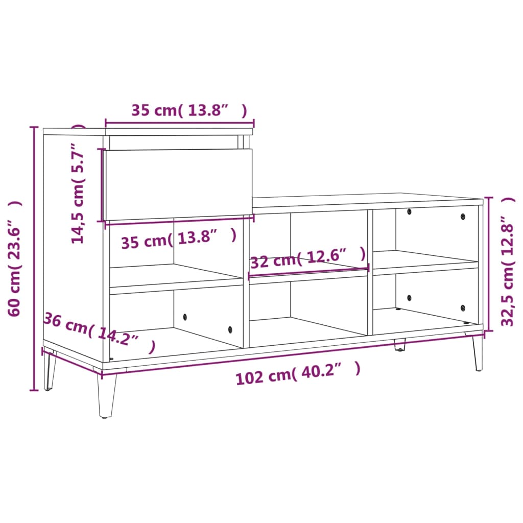 vidaXL skoreol 102x36x60 cm konstrueret træ betongrå