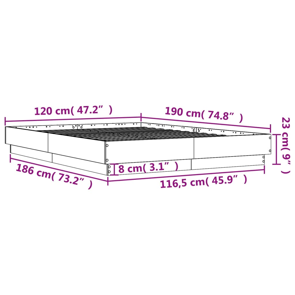 vidaXL sengeramme med LED-lys 120x190 cm grå sonoma-eg