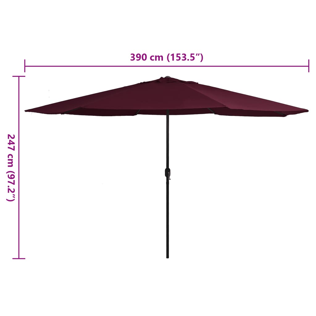 vidaXL udendørs parasol med metalstang 400 cm bordeauxrød