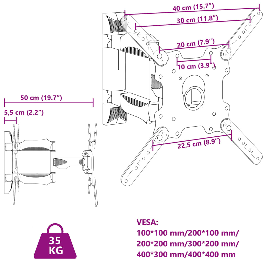 vidaXL tv-vægbeslag 32-55" skærm maks. VESA 400x400 mm 35 kg