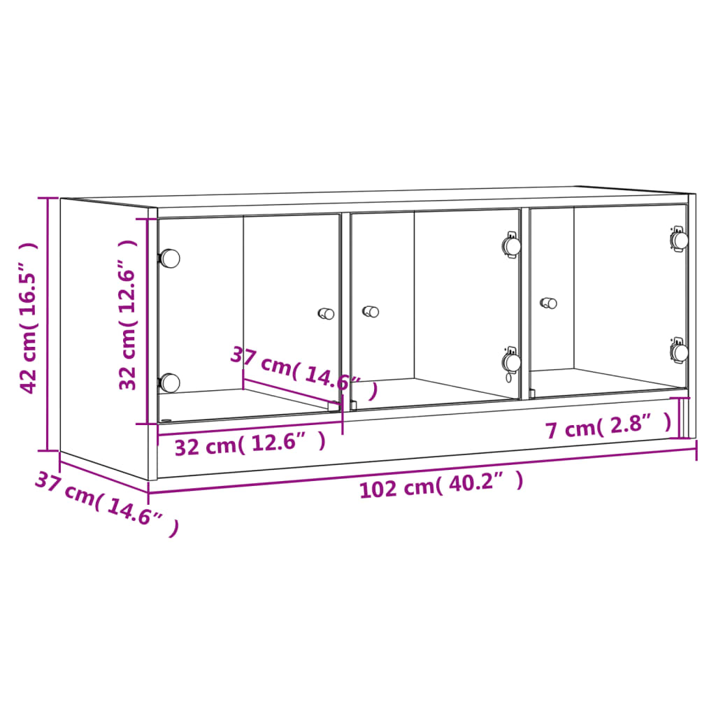 vidaXL skab med glaslåger 102x37x42 cm grå sonoma-eg