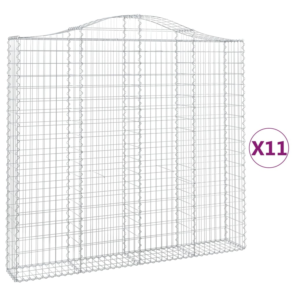 vidaXL buede gabionkurve 11 stk. 200x30x180/200 cm galvaniseret jern