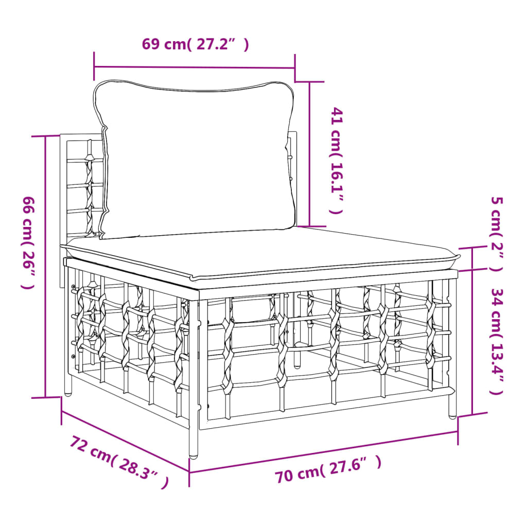 vidaXL midtermodul til havesofa med hynder polyrattan beige