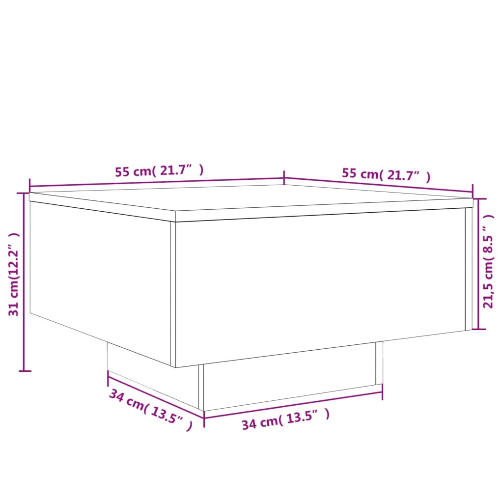 vidaXL sofabord med LED-lys 55x55x31 cm røget egetræsfarve