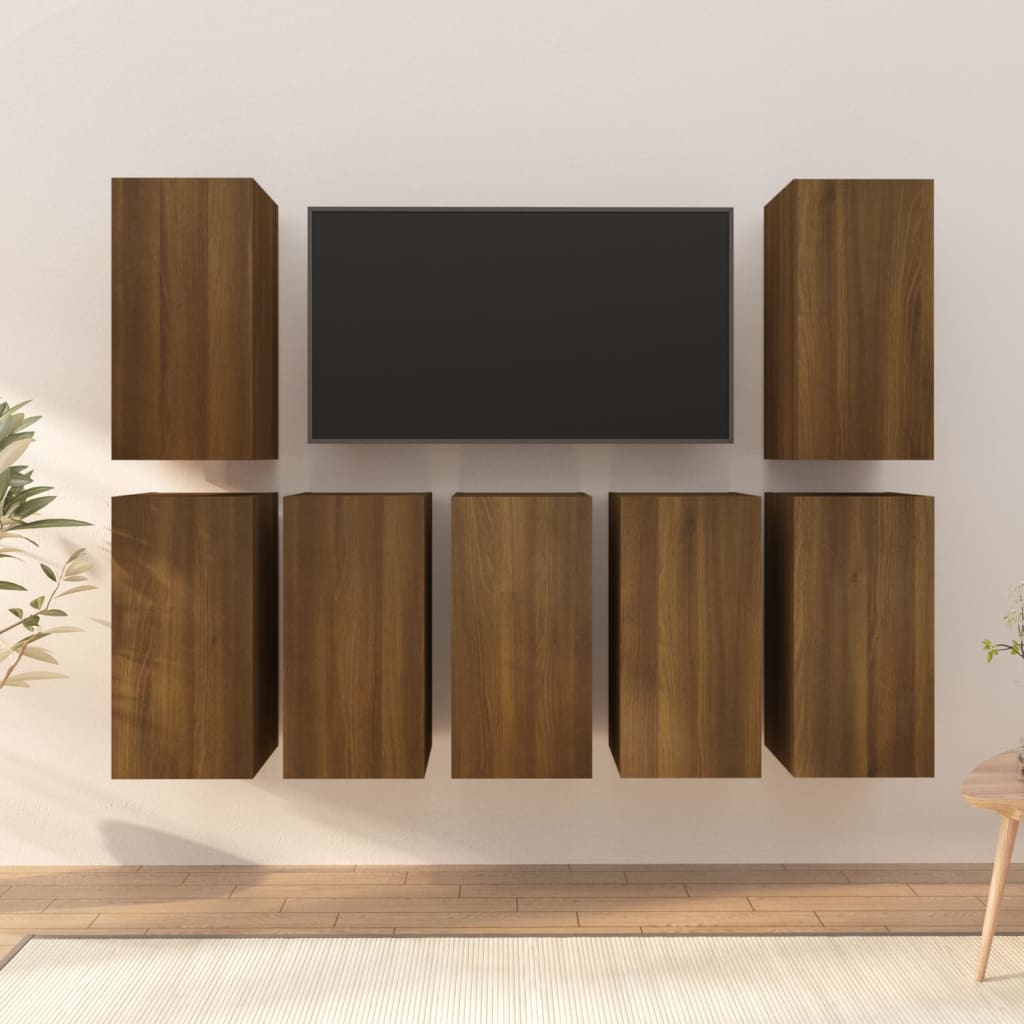 vidaXL tv-skabe 7 stk. 30,5x30x60 cm konstrueret træ brun egetræsfarve