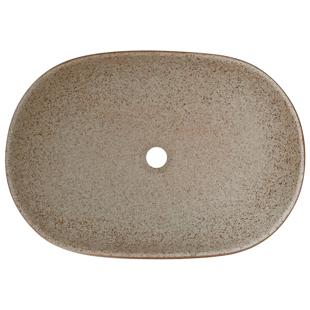 vidaXL håndvask til bordplade 59x40x14 cm oval keramik sand og brun